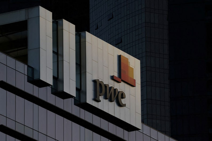 A view shows a PwC Australia logo in Melbourne, Australia, March 24, 2025.