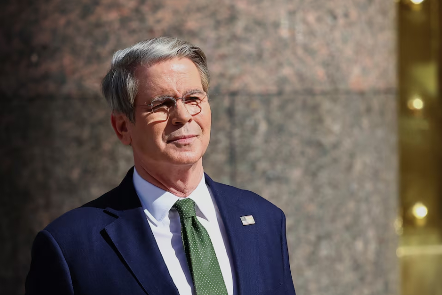 U.S. Secretary of the Treasury Scott Bessent leaves the Economy Ministry building, days after Argentine President Javier Milei’s administration sealed a new loan deal with the IMF, in Buenos Aires, Argentina April 14, 2025.