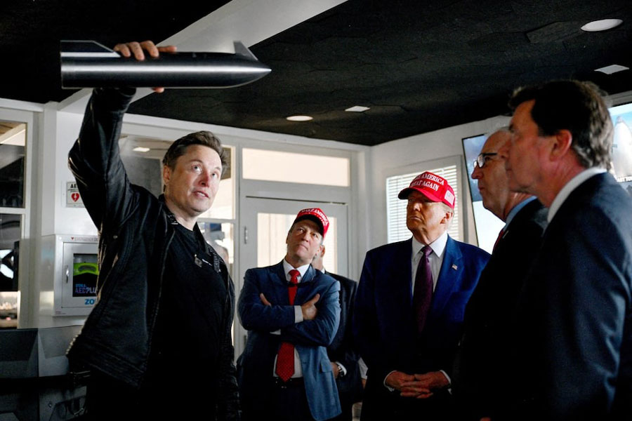 Elon Musk gives a tour to US President-elect Donald Trump and lawmakers of the control room before the launch of the sixth test flight of the SpaceX Starship rocket, in Brownsville, Texas, US, November 19, 2024 .