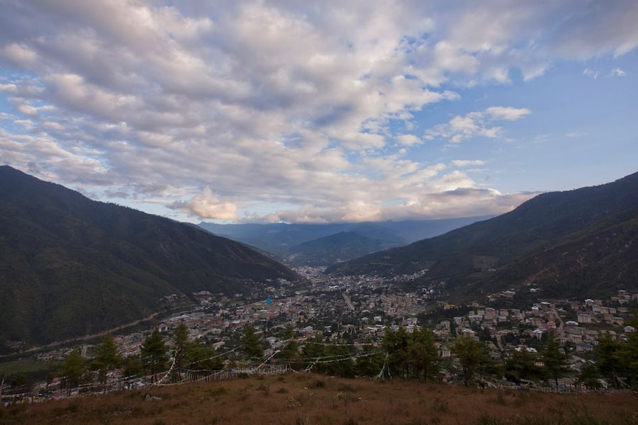 An aerial view of Bhutan's capital Thimphu is seen from a hilltop October 11, 2011.