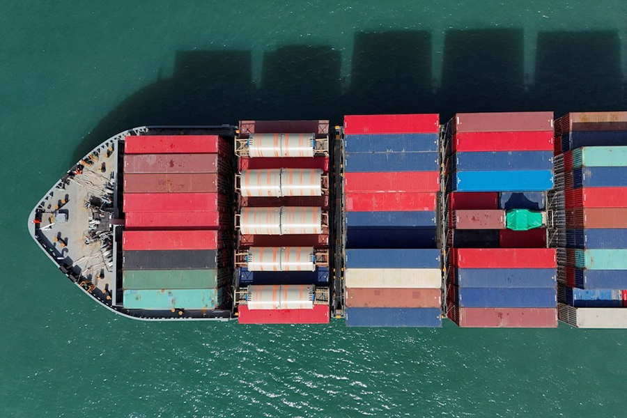 A drone view shows a cargo ship at Kwai Tsing Container Terminals in Hong Kong on April 16, 2025 — Reuters photo