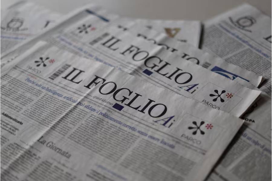 Italian newspapers Il Foglio lie on a table in Rome, Italy April 18, 2025.