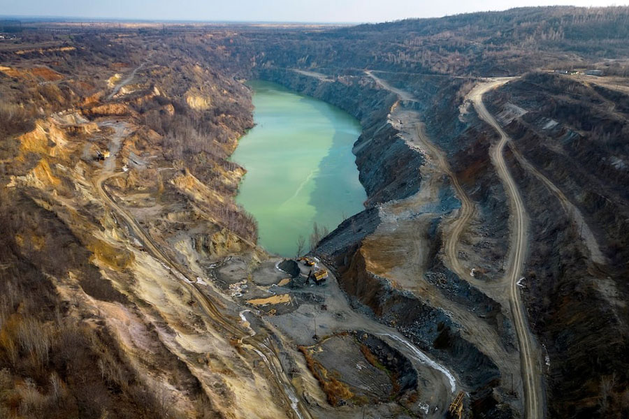 A drone view shows the open pit mine of Zavallievsky Graphite, amid Russia’s attack on Ukraine, in Zavallia, Ukraine, February 10, 2025.