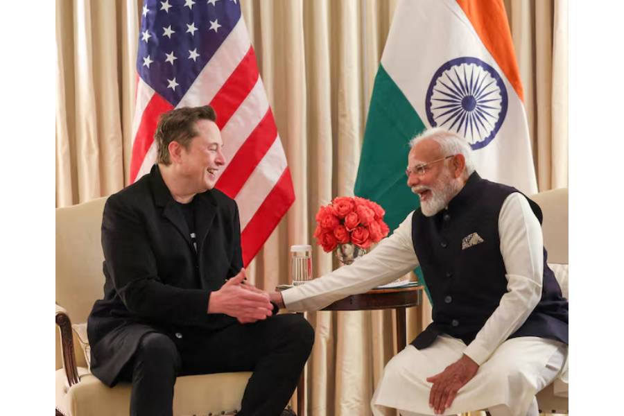 Elon Musk meets Indian Prime Minister Narendra Modi, in Washington, D.C., U.S., February 13, 2025