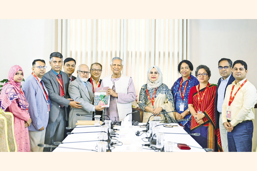 The Local Government Reform Commission, led by its chief Dr Tofail Ahmed, handed over its report to Chief Adviser Prof Muhammad Yunus at the state guesthouse Jamuna in the capital on Sunday. — Focus Bangla