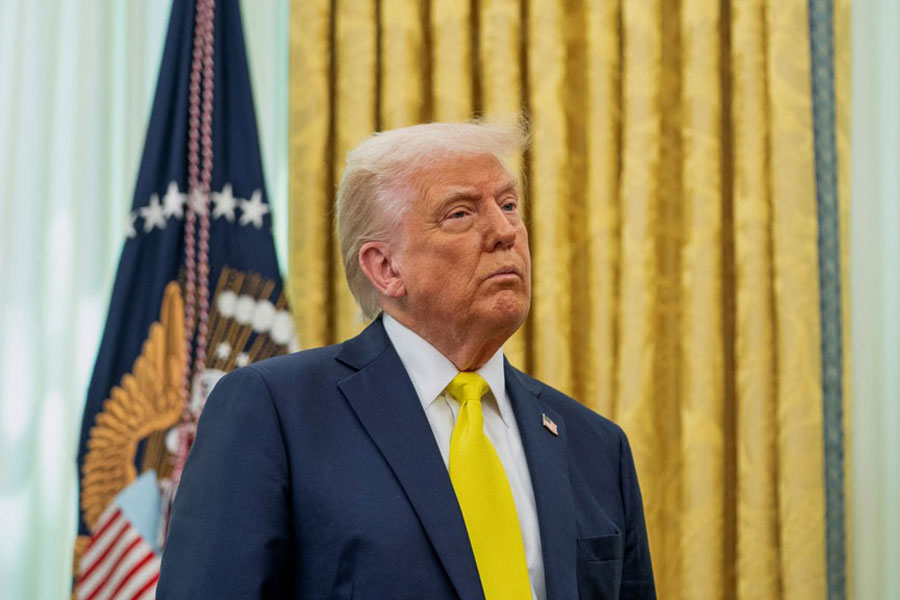 US President Donald Trump listens to remarks during a swearing-in ceremony for Administrator of the Centers for Medicare and Medicaid Services Mehmet Oz in the Oval Office in Washington, DC, US, Apr 18, 2025.
