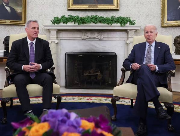 House Speaker Kevin McCarthy (R-CA) sitting for debt limit talks with US President Joe Biden in the Oval Office at the White House in Washington on Monday –Reuters photo