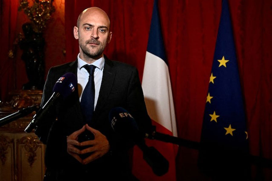 France's Minister for Europe and Foreign Affairs Jean-Noel Barrot speaks to the press at the Quai d'Orsay, France's Ministry of Foreign Affairs, in Paris, France April 17, 2025.