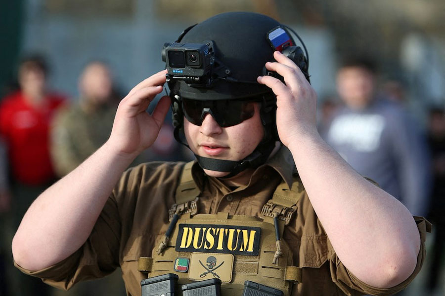 Adam Kadyrov, son of Chechen leader Ramzan Kadyrov and head of his security department, takes part in a tactical shooting competition at the private Russian University of Special Forces named after President Vladimir Putin, in Gudermes, Russia April 28, 2024.