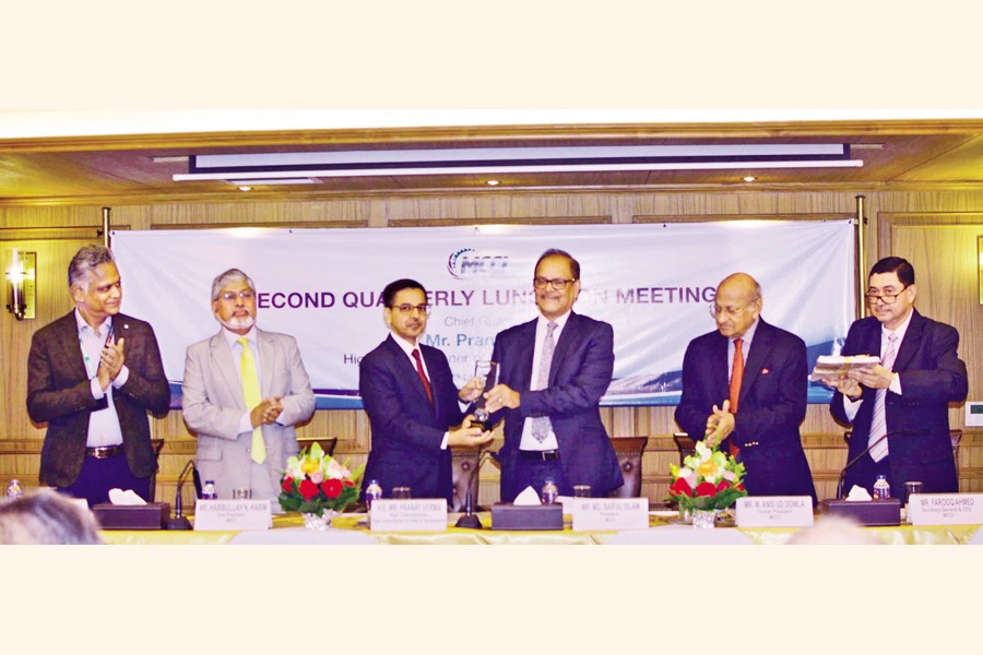 Pranay Verma, Indian High Commissioner to Bangladesh, visited MCCI's Gulshan office during a luncheon meeting on Tuesday. Members of the MCCI Board of Directors and the business community discussed with him various topics on bilateral trade and development.