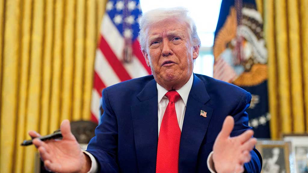 FILE PHOTO: US President Donald Trump speaks, as he signs executive orders and proclamations in the Oval Office at the White House in Washington, DC, US, Apr 9, 2025. REUTERS