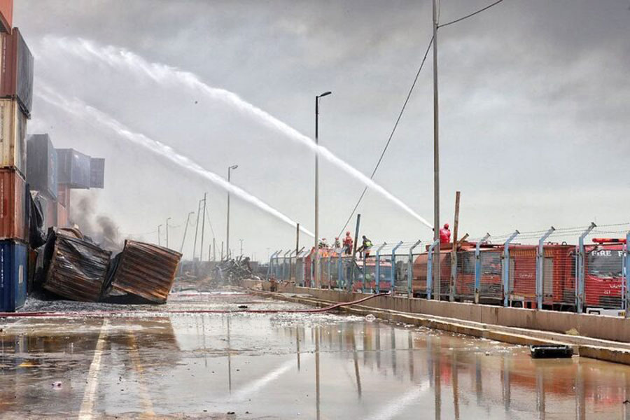 Iranian Red Crescent rescuers work following an explosion at the Shahid Rajaee port in Bandar Abbas, Iran, April 27, 2025.