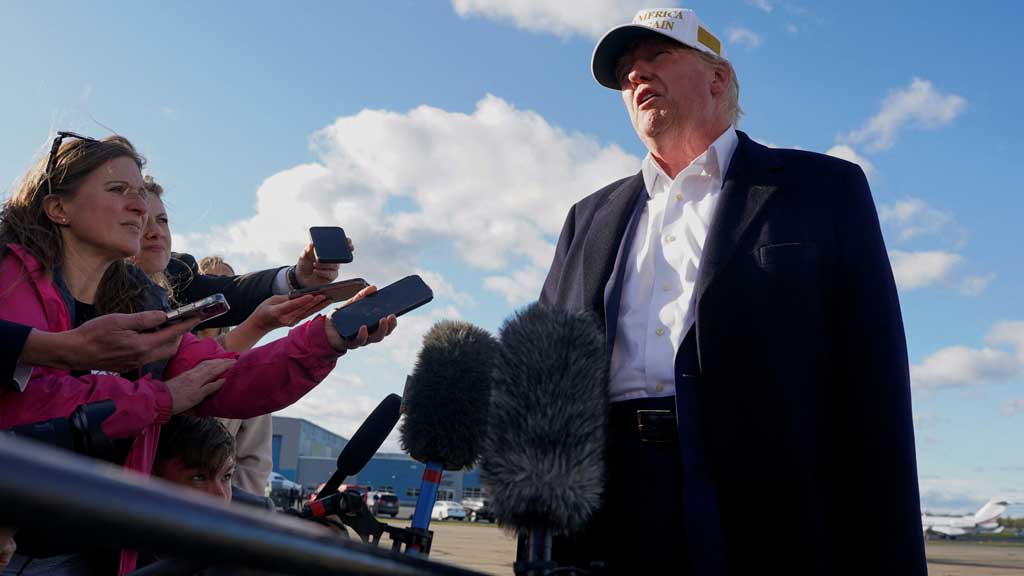 US President Donald Trump speaks to the media before boarding Air Force One en route to Washington, DC, at Morristown Municipal Airport in Morristown, New Jersey, US, April 27, 2025. REUTERS