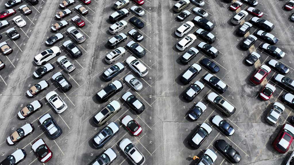 A drone view shows cars on the day US President Donald Trump is set to announce new tariffs, at the Port of Baltimore, Maryland, US, April 2, 2025. REUTERS