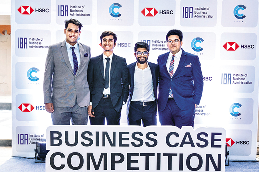 Team Khichuri from IBA, Dhaka University at the finale of HSBC-IBA Business Case Competition 2023 held recently