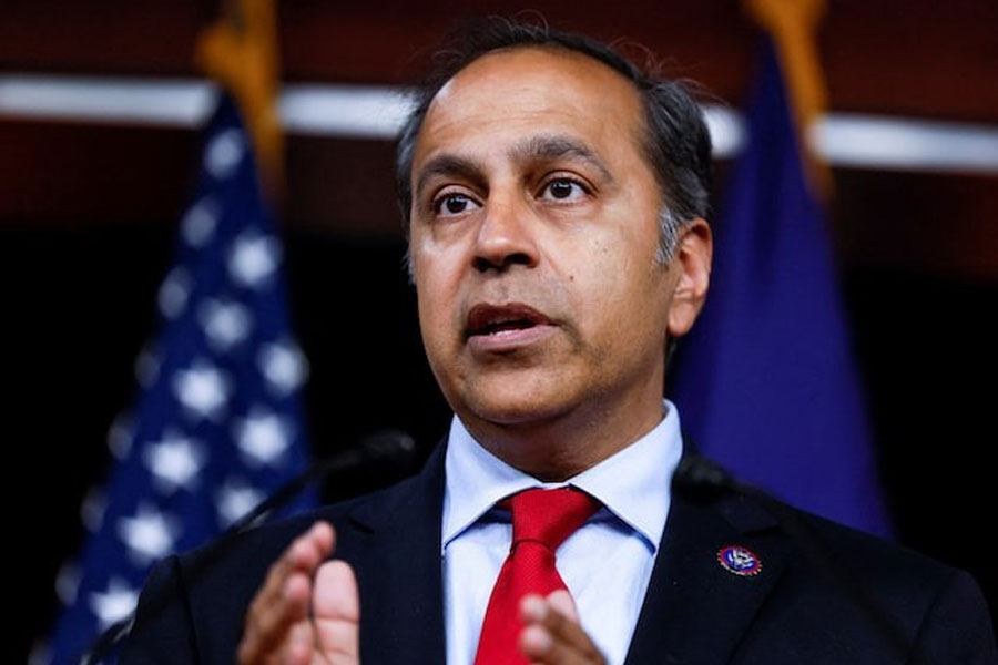 US Representative Raja Krishnamoorthi (D-IL) answers questions during a news conference about the recent Congressional delegation trip to the Indo-Pacific region, on Capitol Hill in Washington, US August 10, 2022.