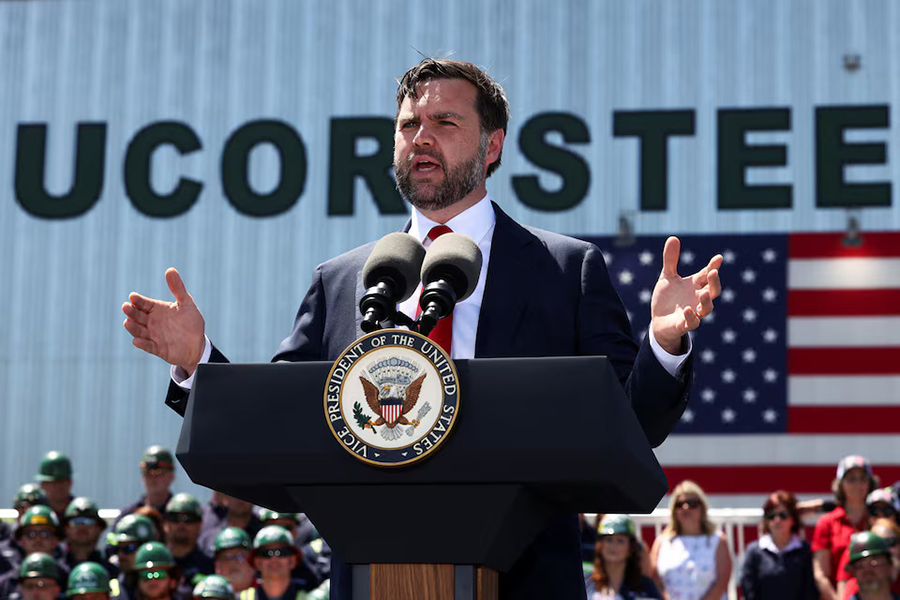 US Vice President JD Vance speaks, during a tour of Nucor Steel Berkeley in Huger, South Carolina, US, on May 1, 2025 — Pool photo via Reuters