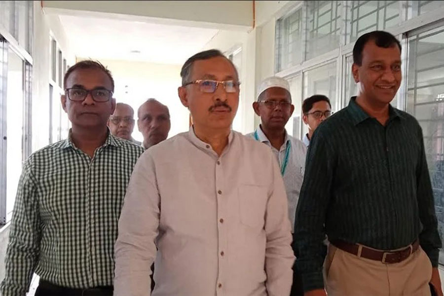 Education Secretary Siddique Jobayer visiting the temporary campus of Sunamganj University of Science and Technology on Friday.