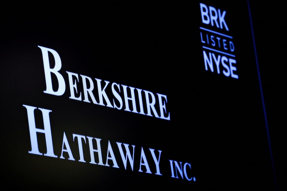 A screen displays Berkshire Hathaway Inc. on the floor at the New York Stock Exchange (NYSE) in New York City, US, September 4, 2024.