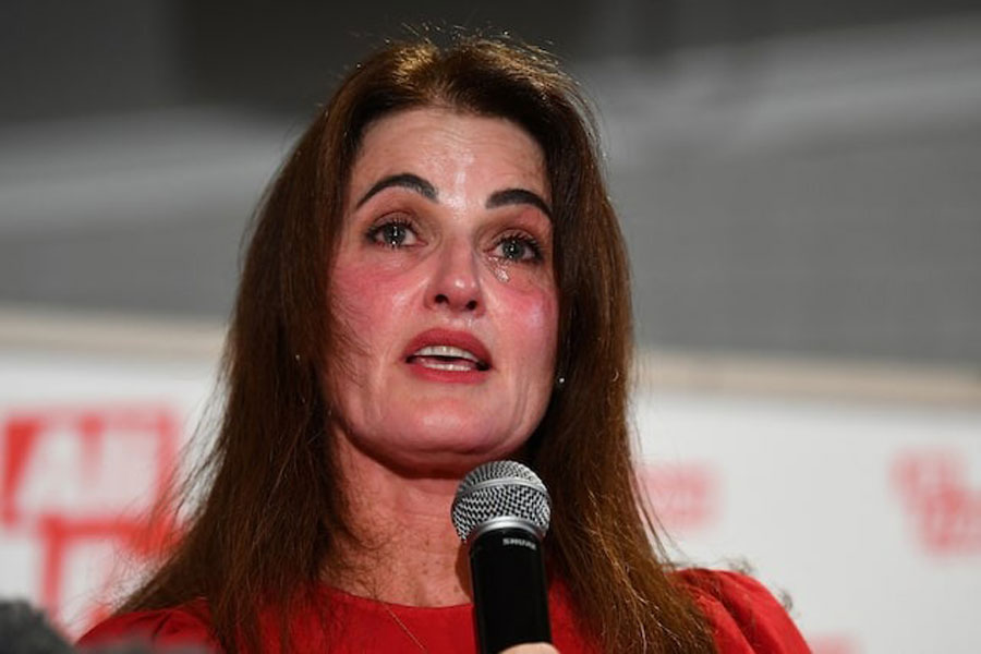 Ali France of the Labor Party reacts while thanking supporters at Kallangur Bowls club, on the day of the Australian federal election, Kallangur, Australia, May 3, 2025.