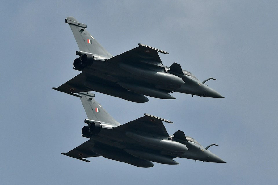Indian Air Force's Rafale fighter jets fly past during the "Aero India 2021" air show at Yelahanka air base in Bengaluru, India on February 3, 2021 — Reuters photo