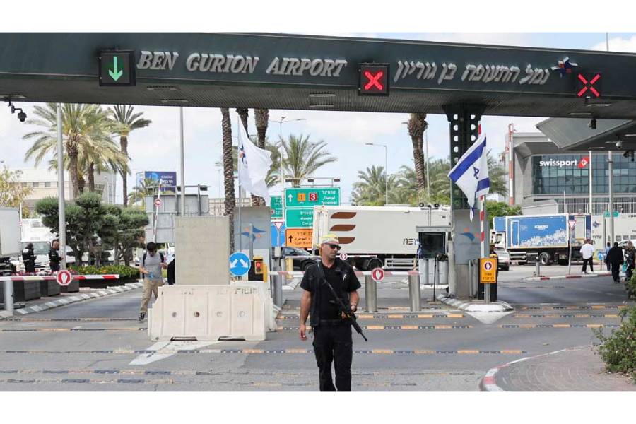 A security personnel stands at the entrance of Ben Gurion Airport following a missile attack launched from Yemen, in Tel Aviv, Israel May 4, 2025.