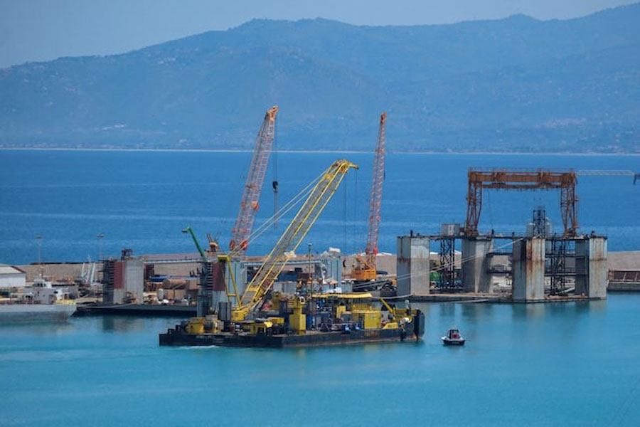 Floating crane ship HEBO LIFT 2, which will recover the "Bayesian" yacht of British tech entrepreneur Mike Lynch, leaves the port of Termini Imerese, ahead of the salvage operation off Porticello, near Palermo, Italy, May 3, 2025.