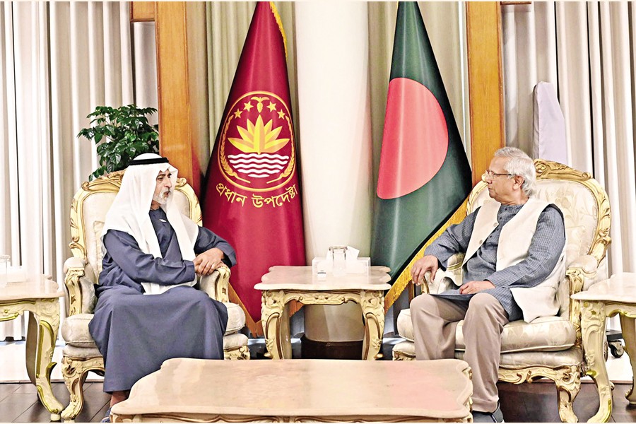 Sheikh Nahayan Bin Mobarak Al Nahayan, Cabinet Minister of Tolerance and Coexistence of the UAE, called on Chief Adviser Professor Muhammad Yunus at the State Guest House Jamuna in the capital on Wednesday