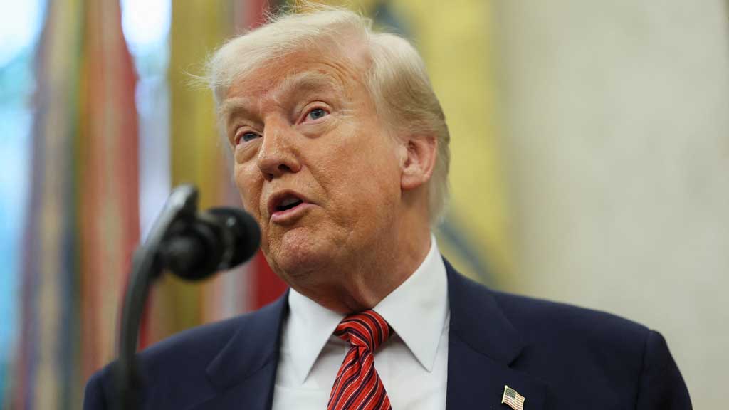 US President Donald Trump speaks during a swearing-in ceremony for the new US ambassador to China, former US Senator David Perdue, at the White House in Washington, DC, US, May 7, 2025. REUTERS/Leah Millis