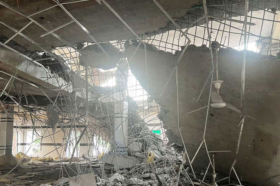 A general view of a damaged portion of a mosque, after it was hit by an Indian strike, in Muridke near Lahore, Pakistan May 7, 2025.