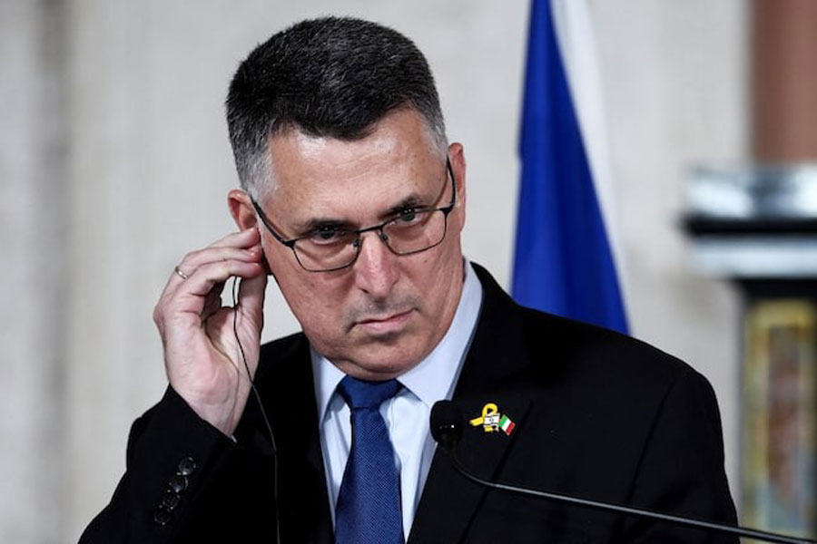 Israeli Foreign Minister Gideon Saar attends a joint press conference with Italian Foreign Minister Antonio Tajani (not pictured), in Rome, Italy, January 14, 2025.