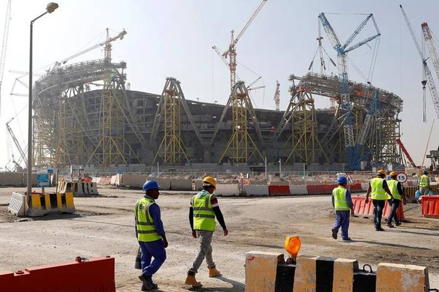Migrant workers at a construction site in Qatar