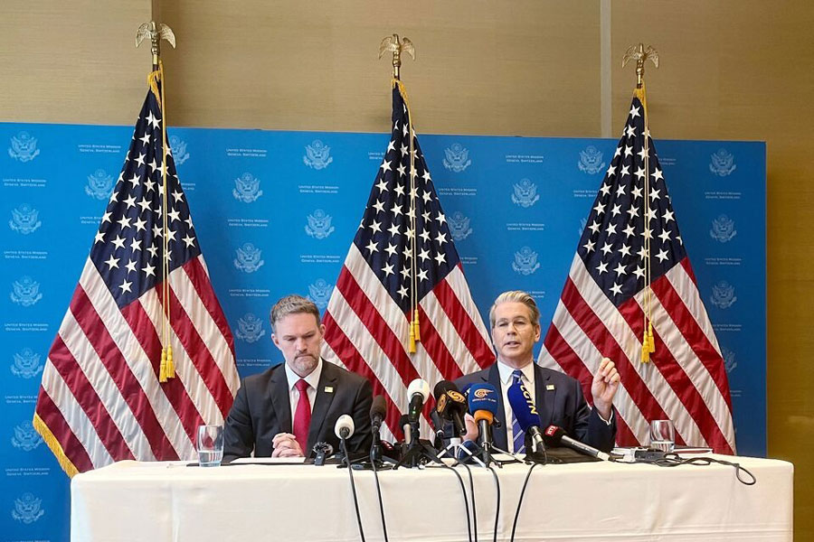 US Secretary of the Treasury Scott Bessent and US Trade Representative Jamieson Greer attend a news conference after trade talks with China, in Geneva, Switzerland, May 12, 2025.
