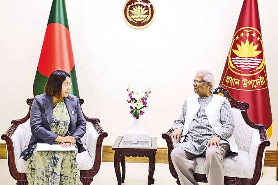 Deputy Speaker of the House of Representatives of Nepal Indira Ranamagar paid a call on Chief Adviser Dr Muhammad Yunus at his Tejgaon office in the capital on Monday