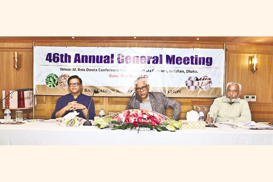 New chairman of BJSA Tapas Pramanik speaks at its 46th Annual General Meeting in the city recently.