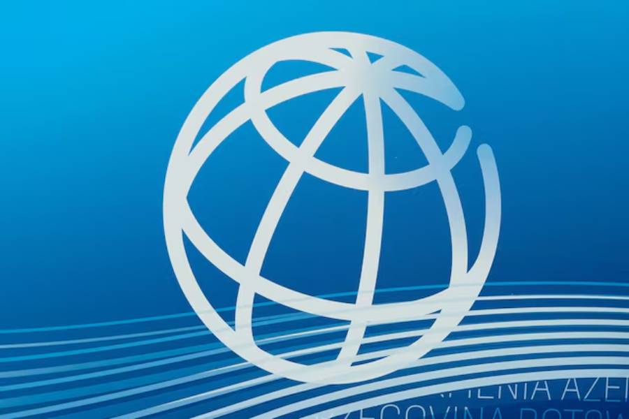 The World Bank logo is seen at the 2023 Spring Meetings of the World Bank Group and the International Monetary Fund in Washington, U.S., April 13, 2023.