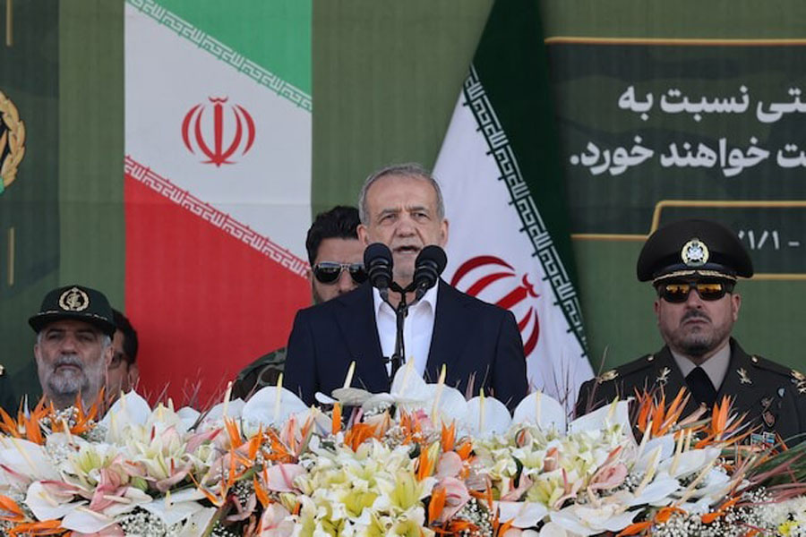 Iranian President Masoud Pezeshkian speaks during a plenary session in the outreach/BRICS Plus format at the BRICS summit in Kazan, Russia October 24, 2024.