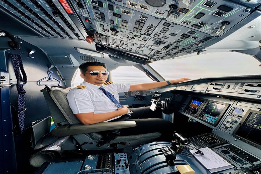 Captain Naim Shahriar at the cockpit