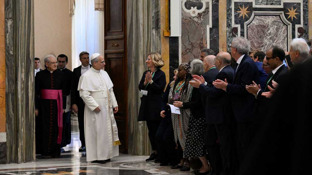 Pope Leo XIV meets with members of the Centesimus Annus Foundation, at the Vatican, May 17, 2025. Vatican Media/Elisabetta Trevisan/Handout via REUTERS