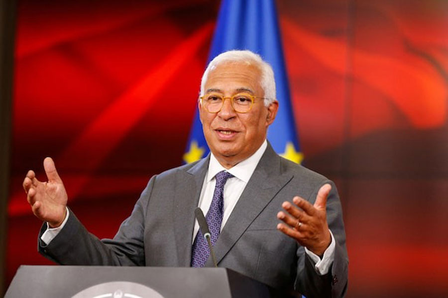 European Council President Antonio Costa attends a press conference, in Skopje, North Macedonia, May 15, 2025.