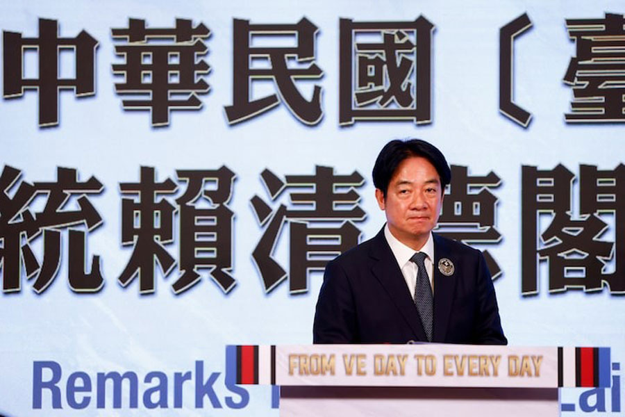 Taiwan President Lai Ching-te delivers a speech on the anniversary of the end of World War Two in Europe in Taipei, Taiwan May 8, 2025.