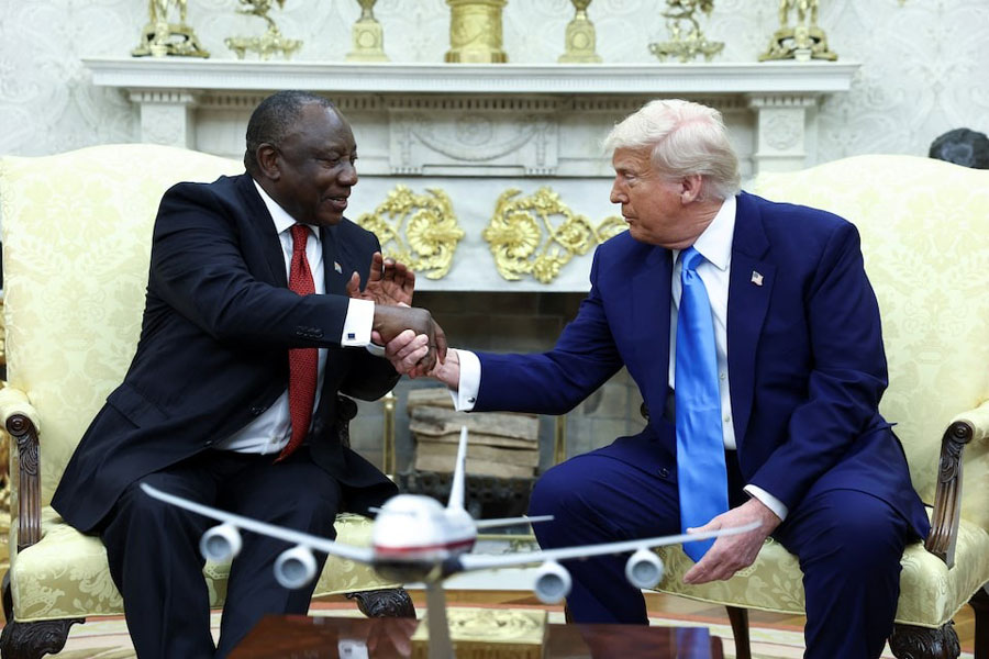 US President Donald Trump meets South African President Cyril Ramaphosa in the Oval Office of the White House in Washington, DC, US, May 21, 2025.