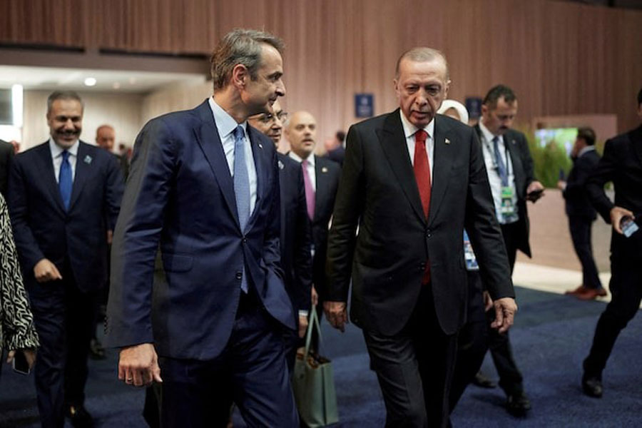 Greek Prime Minister Kyriakos Mitsotakis and Turkish President Tayyip Erdogan meet on the sidelines of NATO Summit, in Washington, United States, July 10, 2024.