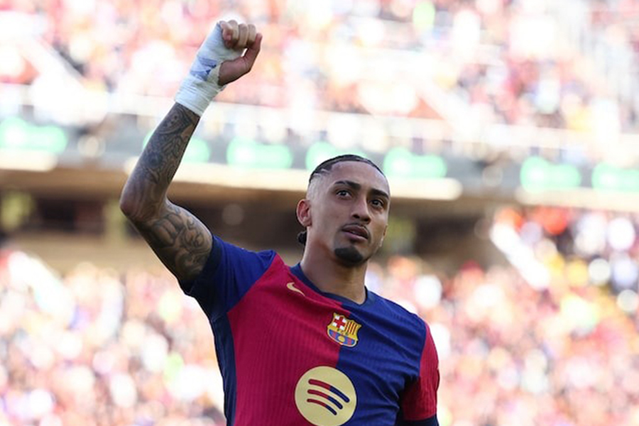 FC Barcelona's Raphinha celebrates scoring the team’s fourth goal against Celta Vigo during their LaLiga clash at the Estadi Olímpic Lluís Companys in Barcelona, Spain on April 19, 2025 — Reuters/File