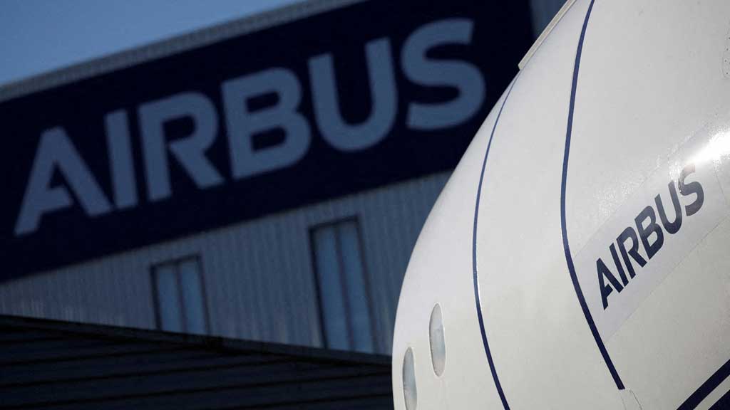 FILE PHOTO: The logo of Airbus is pictured outside the Airbus facility in Saint-Nazaire, France, November 7, 2023. REUTERS