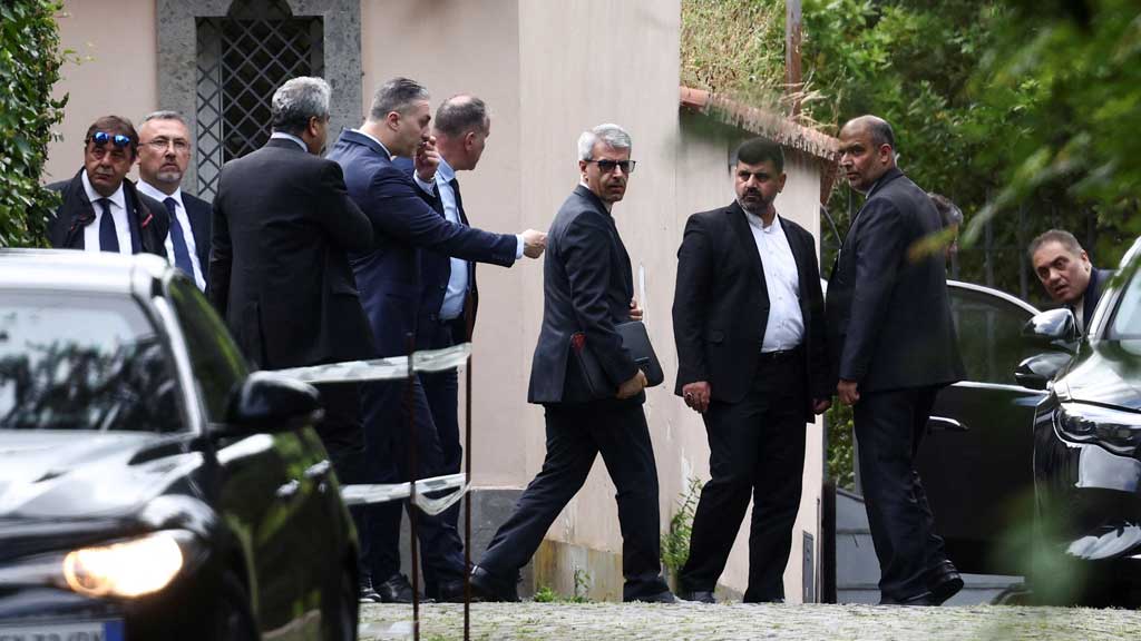 Members of the Iranian delegation leave the Omani embassy, where the fifth round of US-Iran talks takes place, in Rome, Italy, May 23, 2025. REUTERS