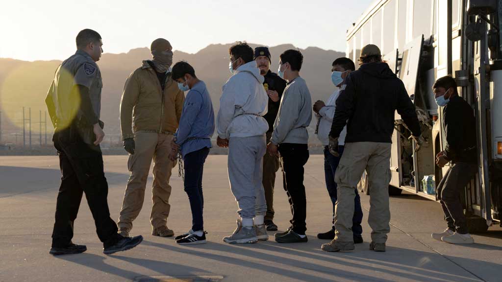 Representational photo: US Customs and Border Protection security agents guide detained migrants to board a US Air Force C-17 Globemaster III aircraft for a removal flight at Fort Bliss, Texas, US January 23, 2025. Dept of Defense/US Army Sgt. 1st Class Nicholas J De La Pena/Handout via REUTERS