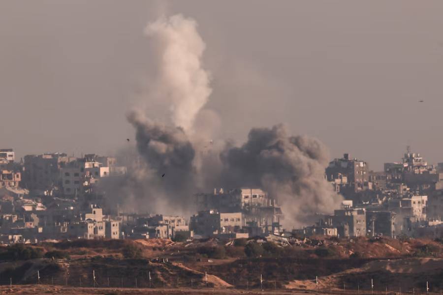 Smoke rises from North Gaza after an explosion, near the Israel-Gaza border as seen from Israel, May 24, 2025
