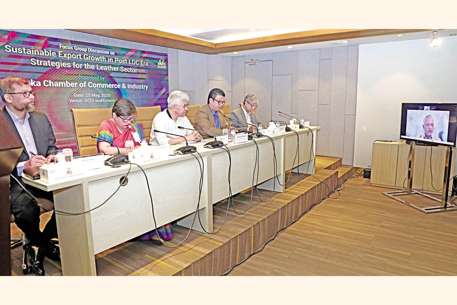 Dhaka Chamber of Commerce & Industry hosted a seminar on 'Sustainable Export Growth in Post-LDC Era: Strategies for the Leather Sector' at the DCCI auditorium on Sunday. Syed Nasim Manzur, Managing Director of Apex Footwear Ltd, presented the keynote paper virtually. Adilur Rahman Khan, Adviser, Ministry of Industries, was present as the chief guest