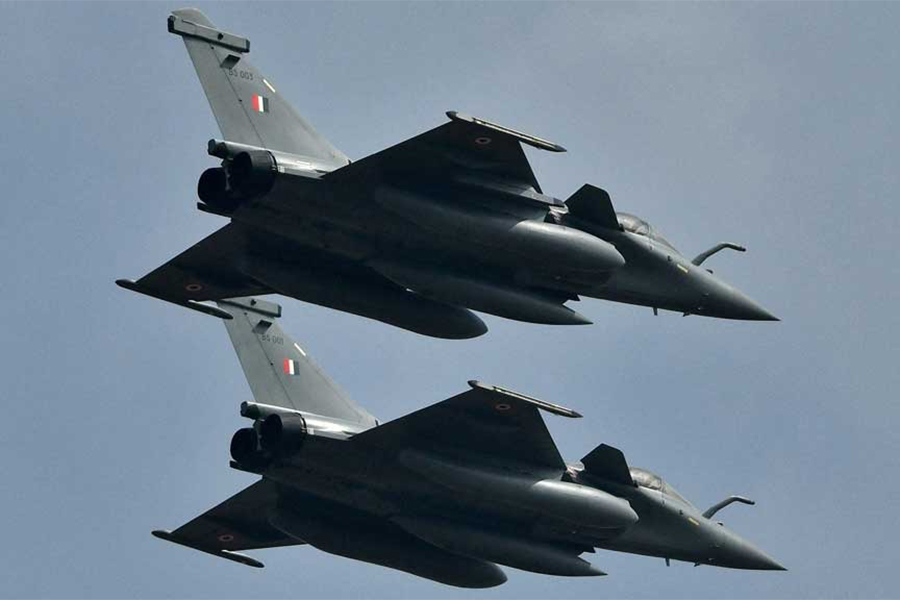 Indian Air Force's Rafale fighter jets fly past during the "Aero India 2021" air show at Yelahanka air base in Bengaluru, India on February 3, 2021 — Reuters/File